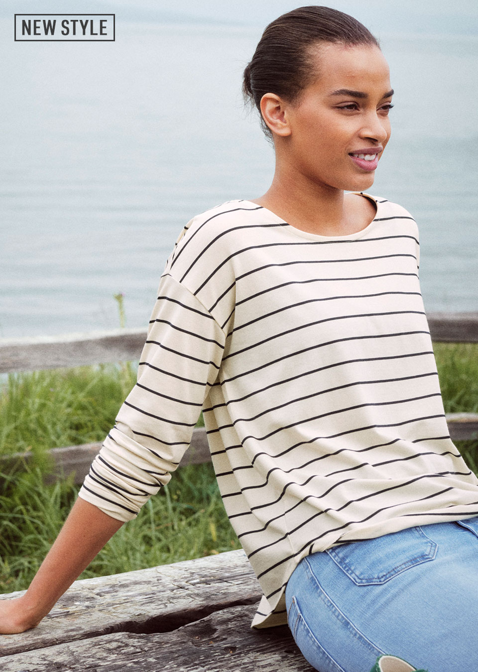 Soft Stretch Supima-Blend Jewelneck Tee