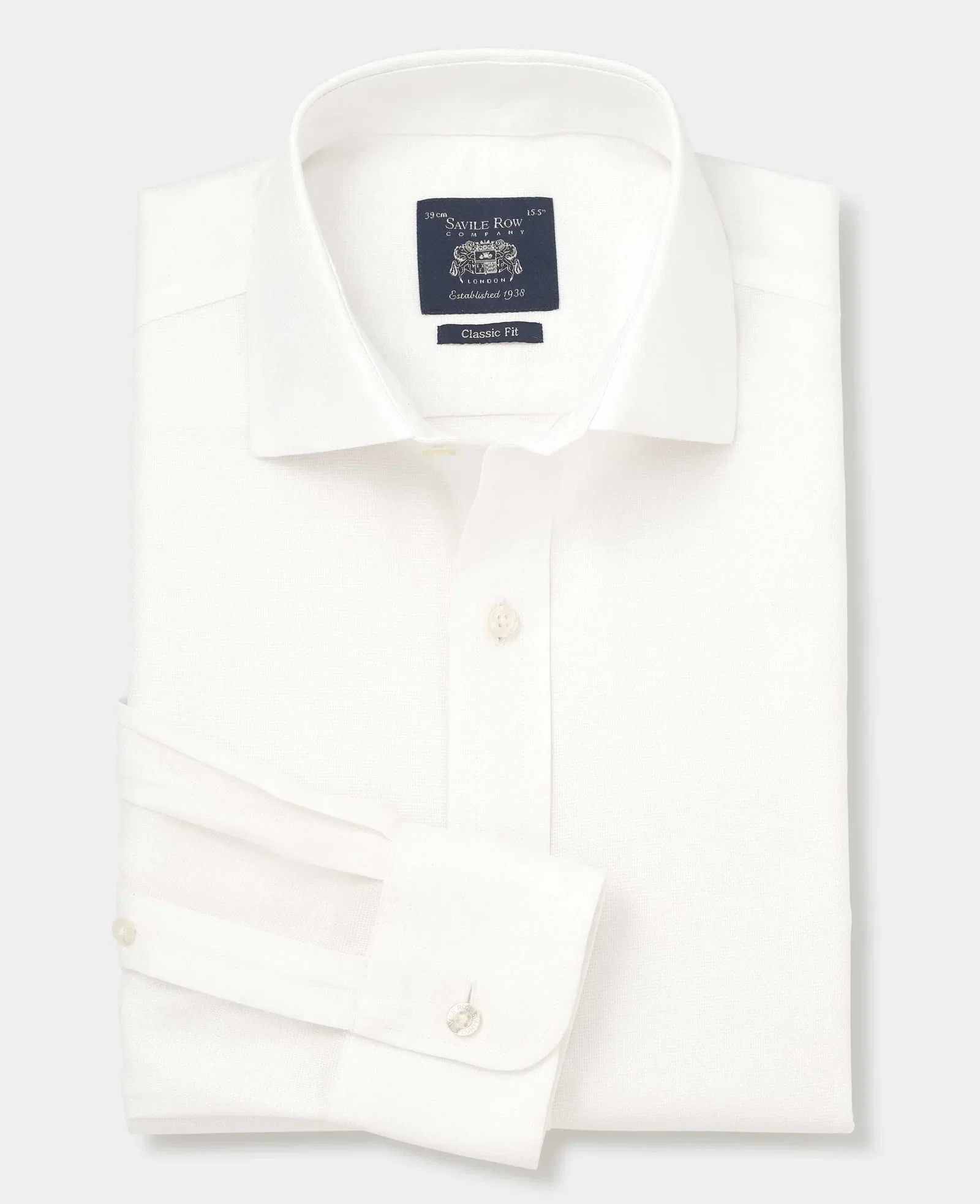 Image of White Textured Cotton Classic Fit Non-Iron Shirt - Single Cuff
