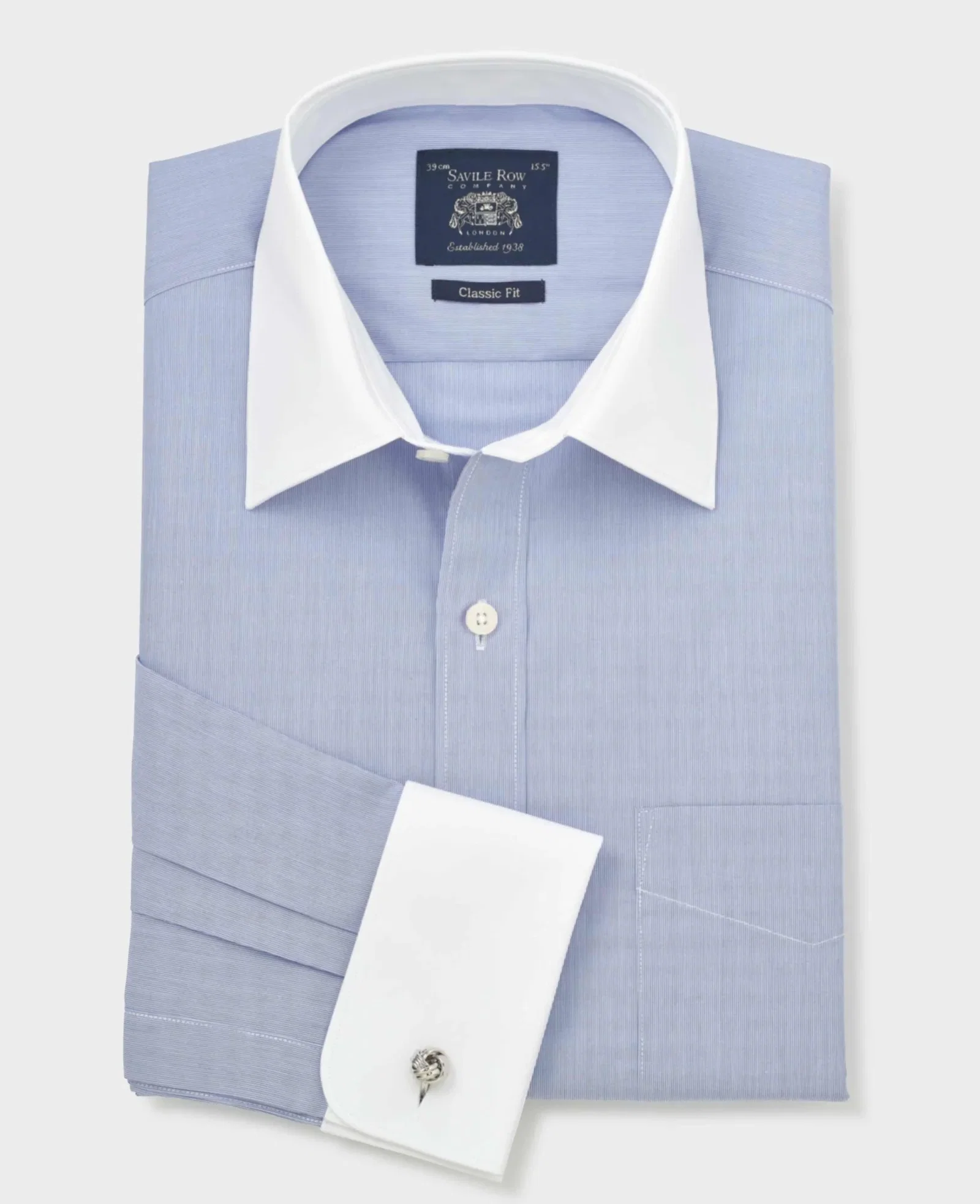 Image of Blue Cotton Poplin Stripe Classic Fit Winchester Formal Shirt - Double Cuff