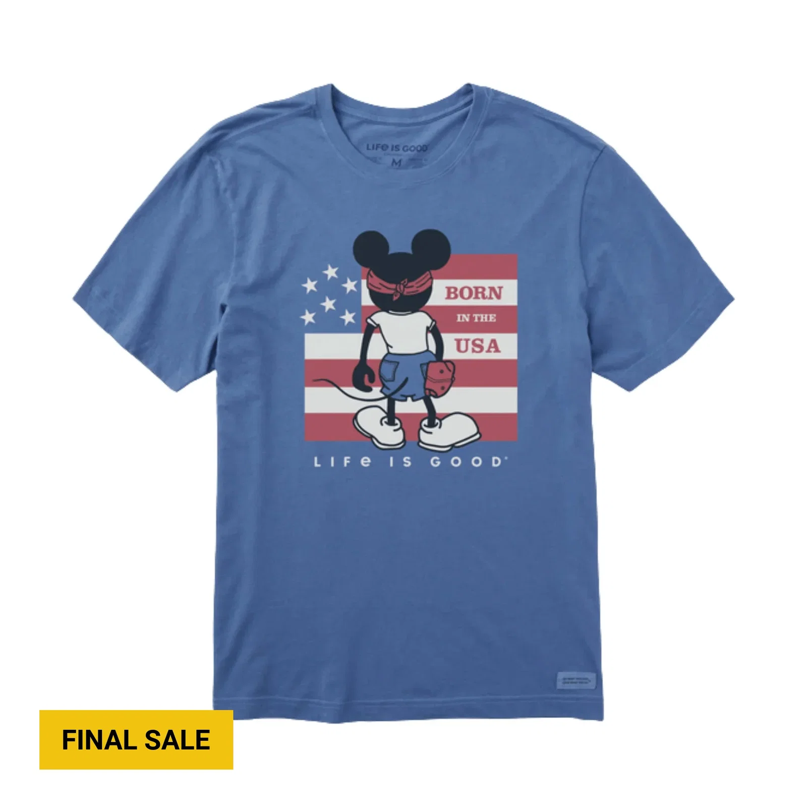 Image of Life Is Good Men's Steamboat Willie Born In The USA Short Sleeve Tee - Vintage Blue
