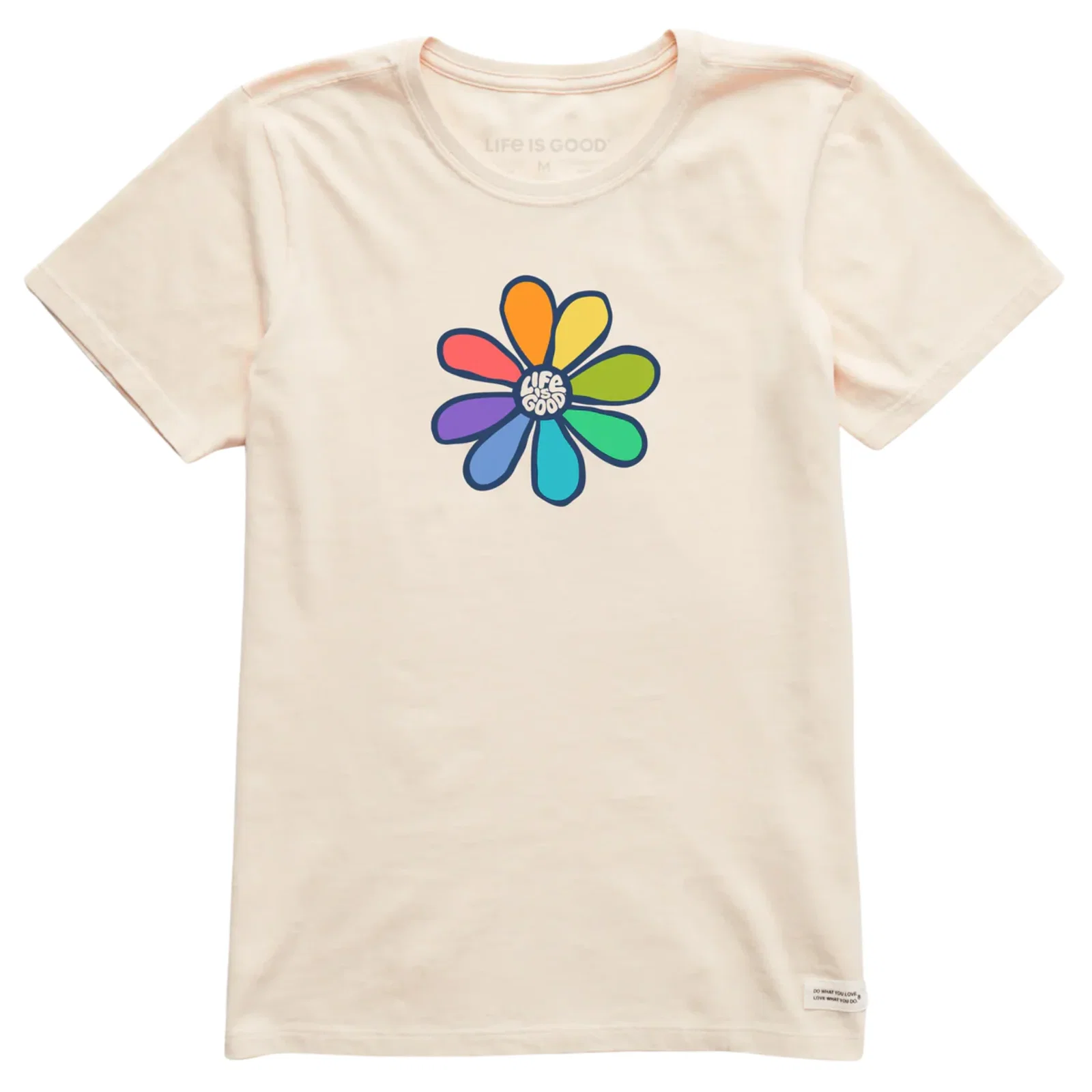 Image of Life Is Good Women's Rainbow Daisy Short Sleeve Crusher Tee - Putty White