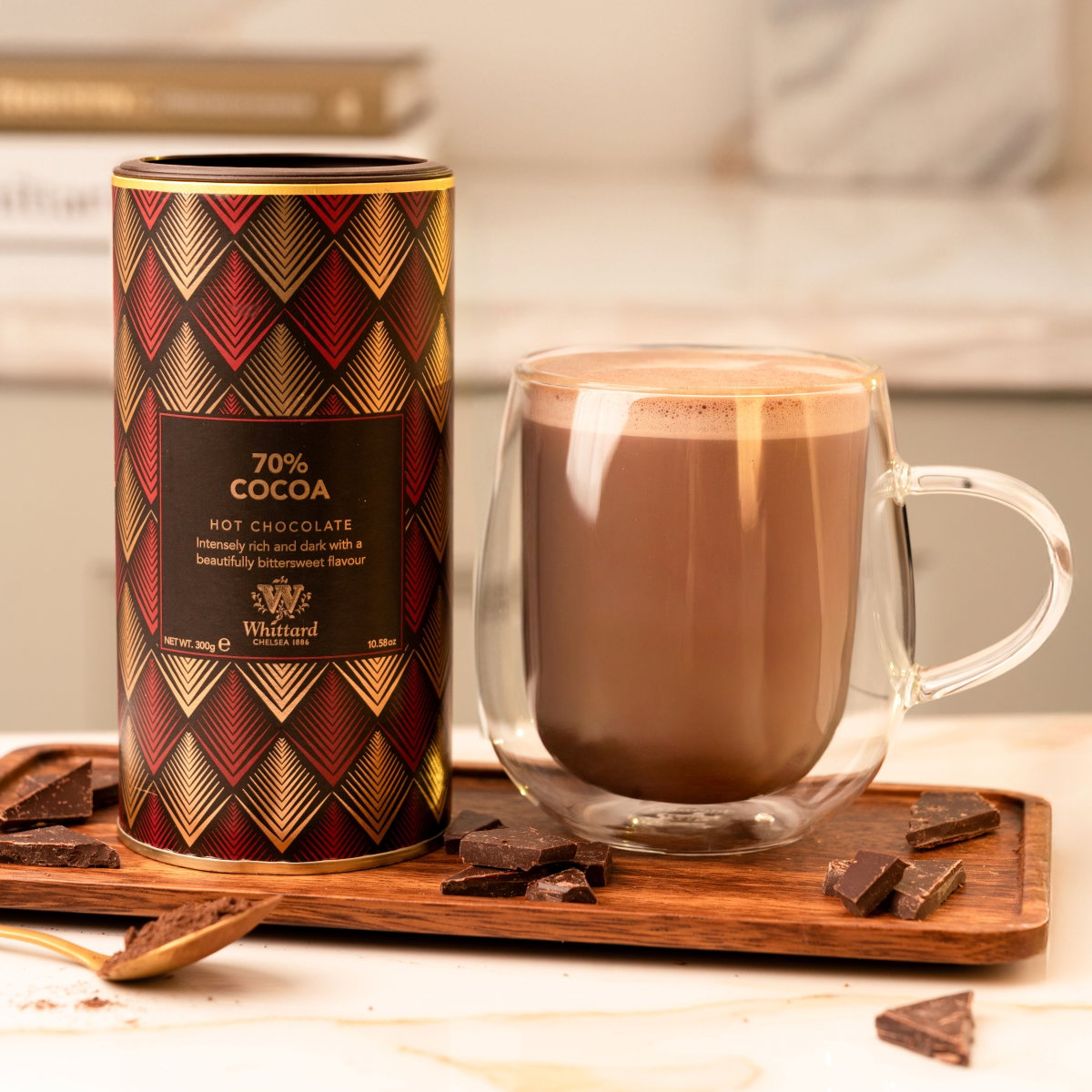 image of 70% cocoa and made up drink in nova glass