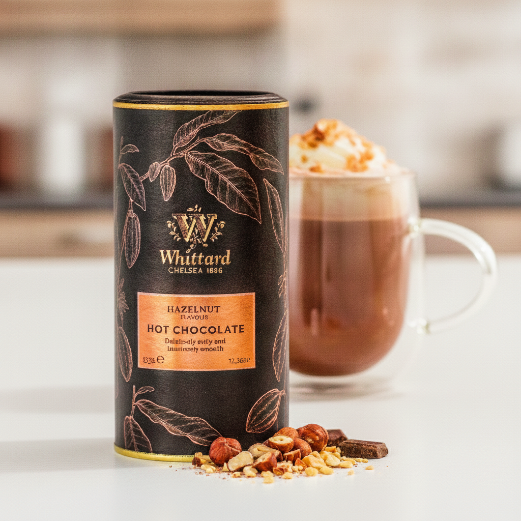 image of hazelnut hot chocolate with made up drink in nova glass