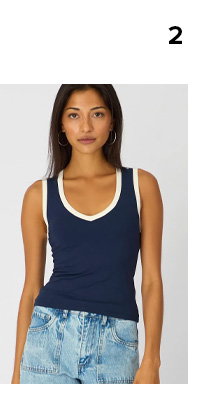 Blue Contrast Sleeveless V-neck Tank