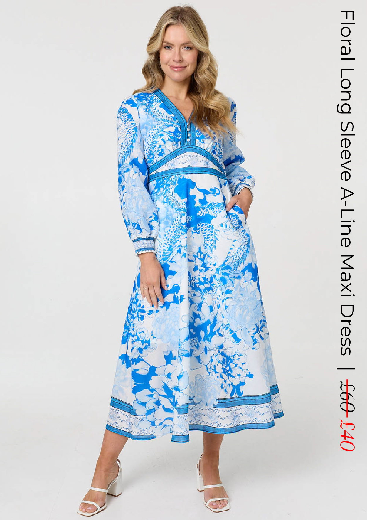 Floral Long Sleeve A-Line Maxi Dress | Shop Now