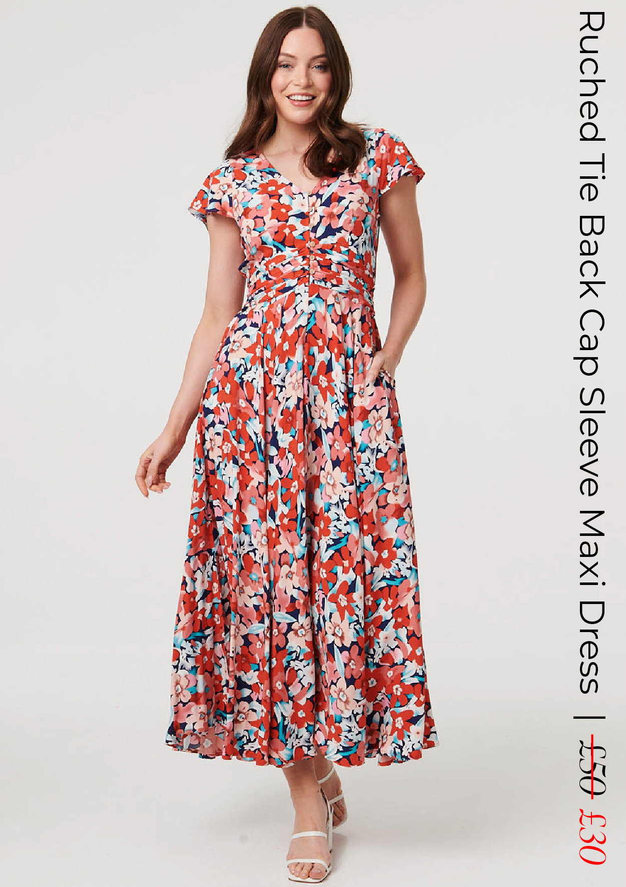 Ruched Tie Back Cap Sleeve Maxi Dress | Shop Now