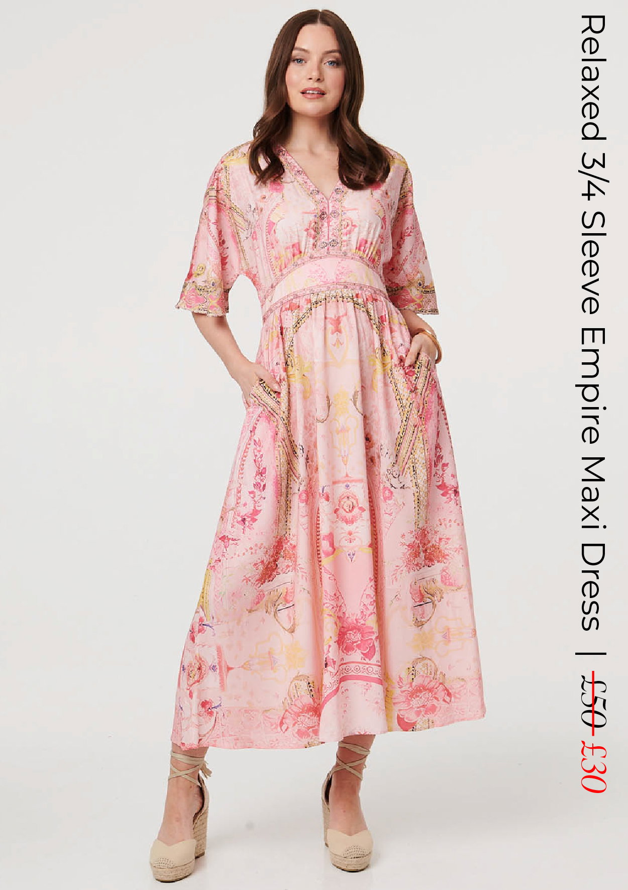 Relaxed 3/4 Sleeve Empire Maxi Dress | Shop Now