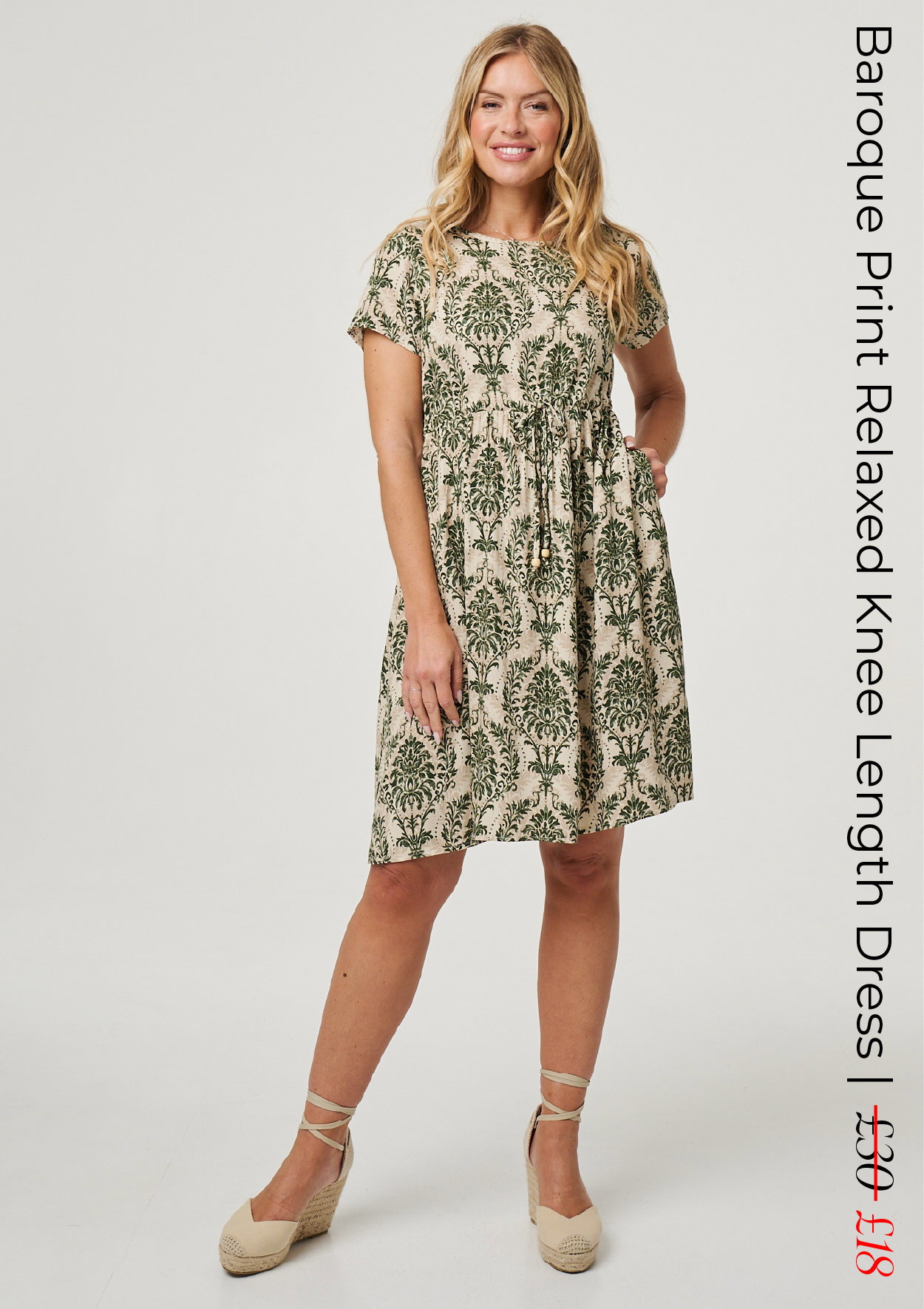 Baroque Print Relaxed Knee Length Dress | Shop Now