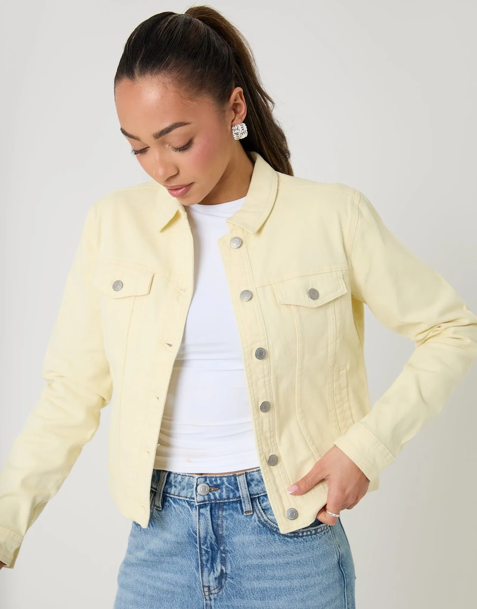 Image of Stretch Denim Jacket in Yellow