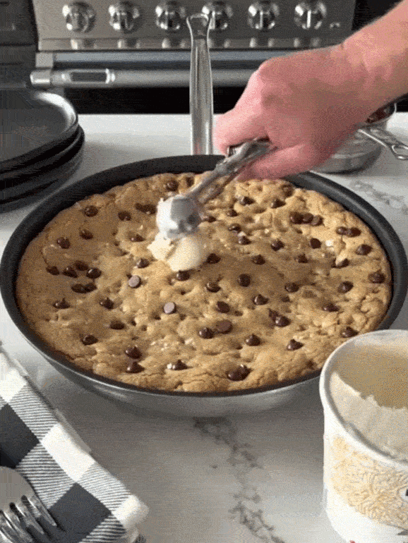 GIF: Skillet Chocolate Chip Cookie