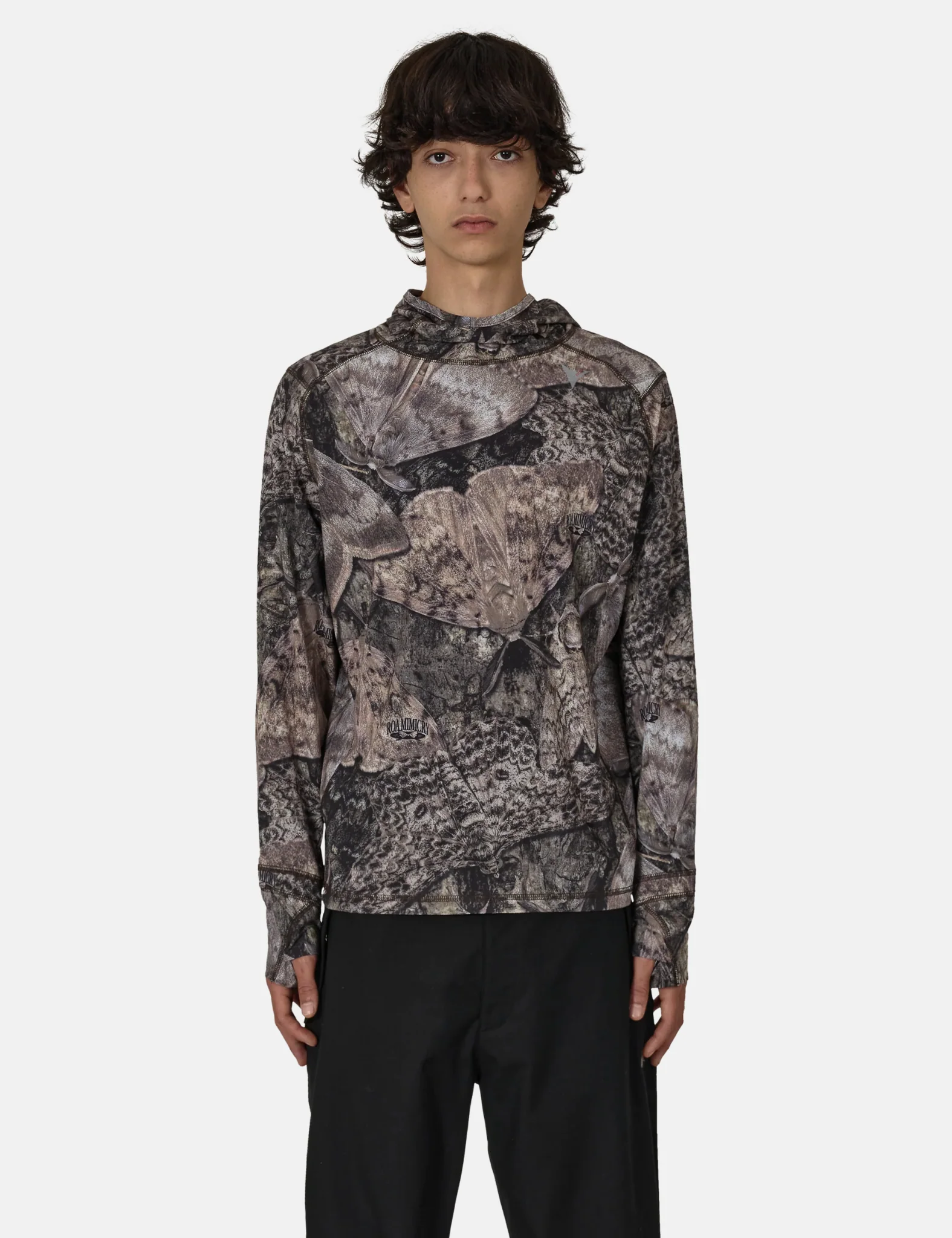 Image of ROA Lio Moth Print Hoodie Brown