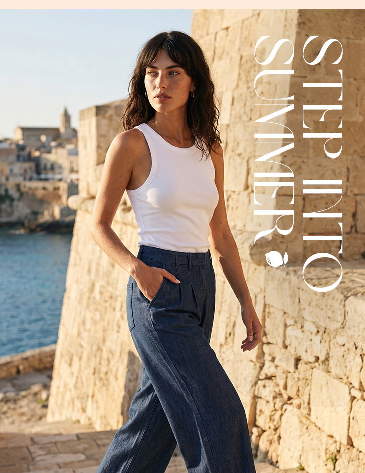 Cotton Wide Leg Pleat Jean