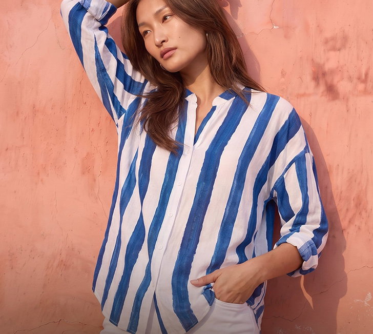 Stripe Print Relaxed Button Shirt