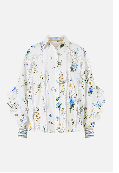 BUTTON SHIRT WITH FRILL DETAIL | DANDELION SKIES