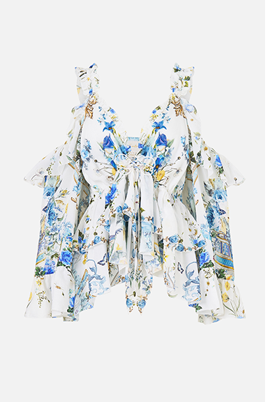 COLD SHOULDER RUFFLE TOP | DANDELION SKIES