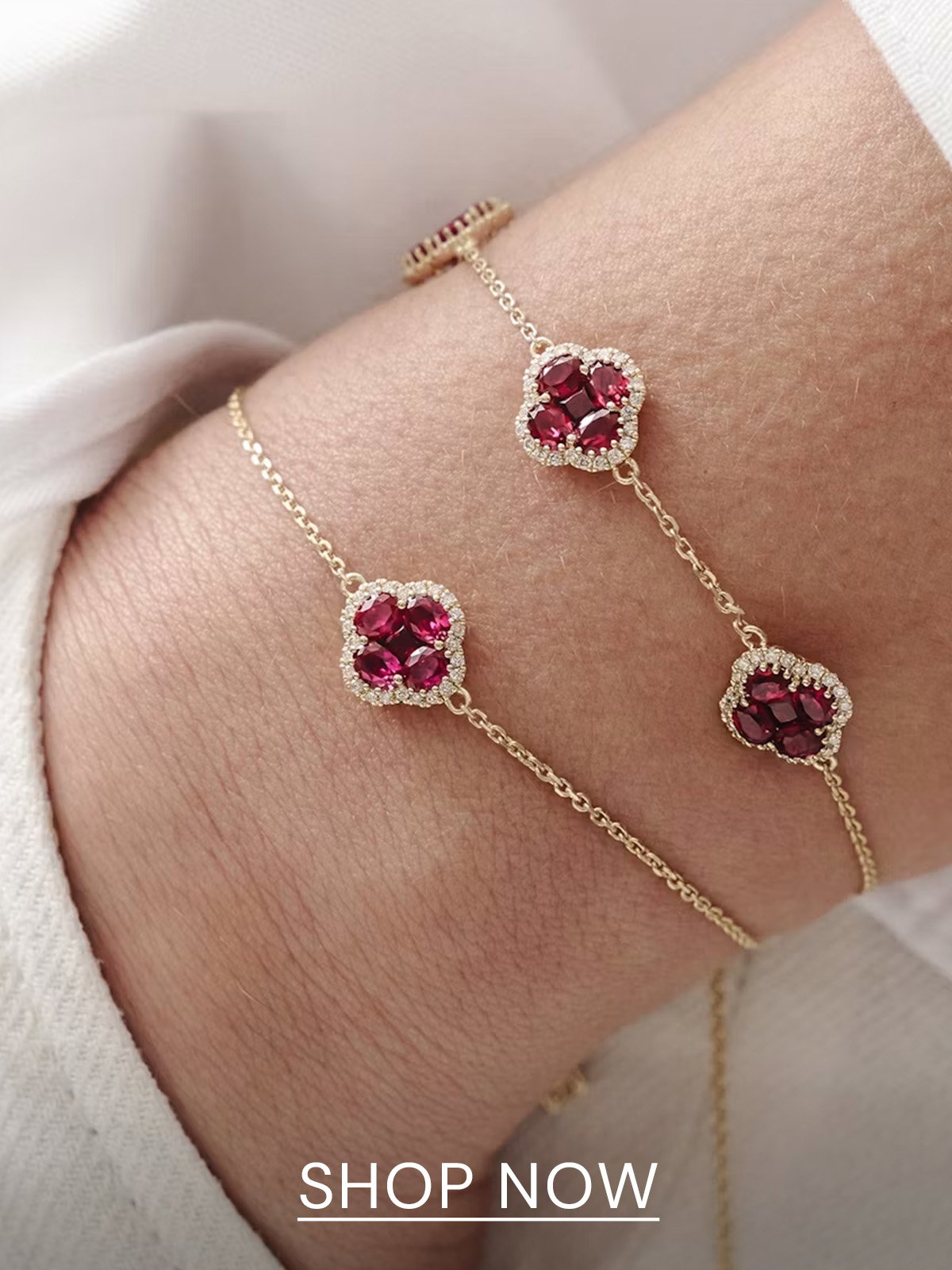 Alegria 3 Clover Lab Ruby Bracelet 2.70ct in 18k Gold Vermeil