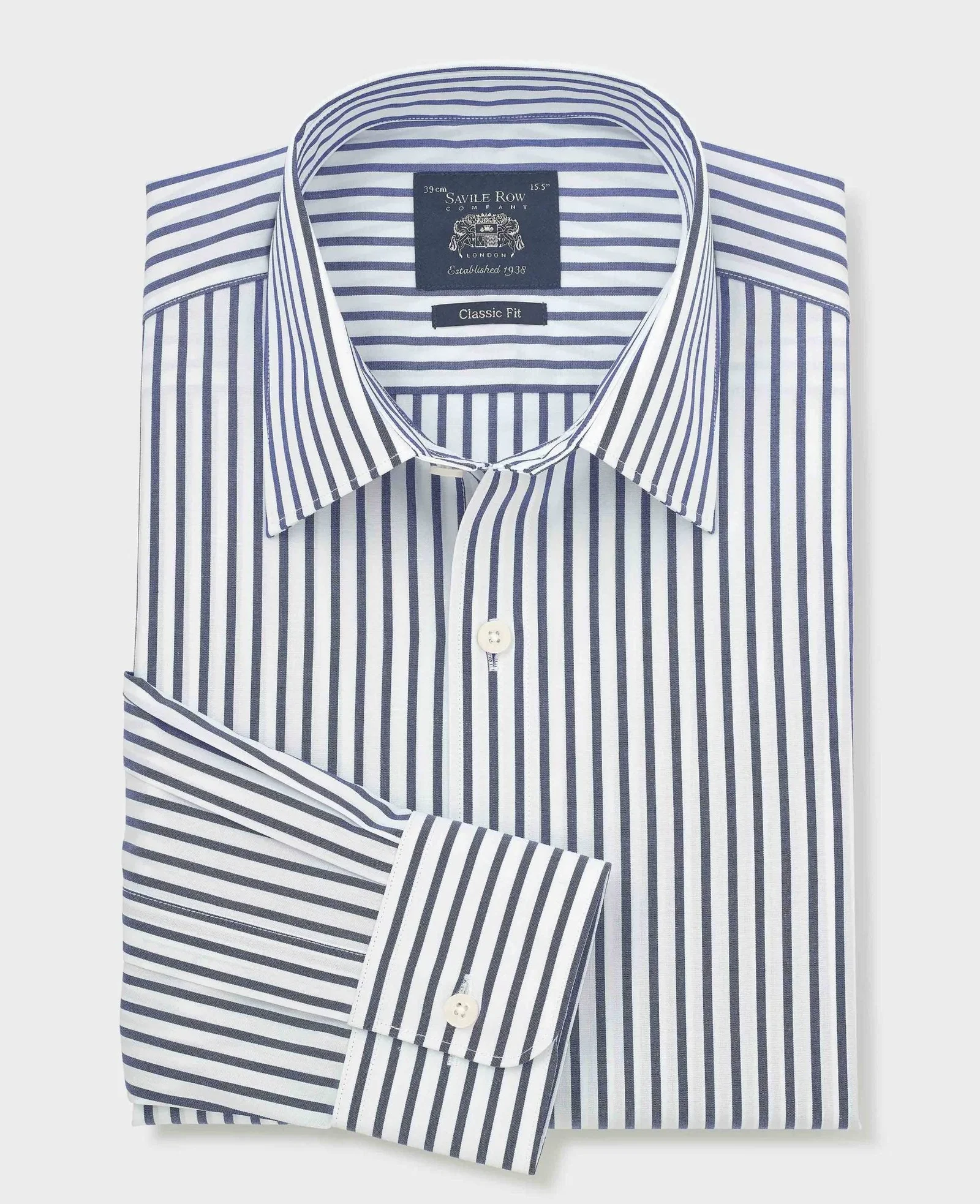 Image of Blue White Cotton Poplin Stripe Classic Fit Formal Shirt - Single Cuff