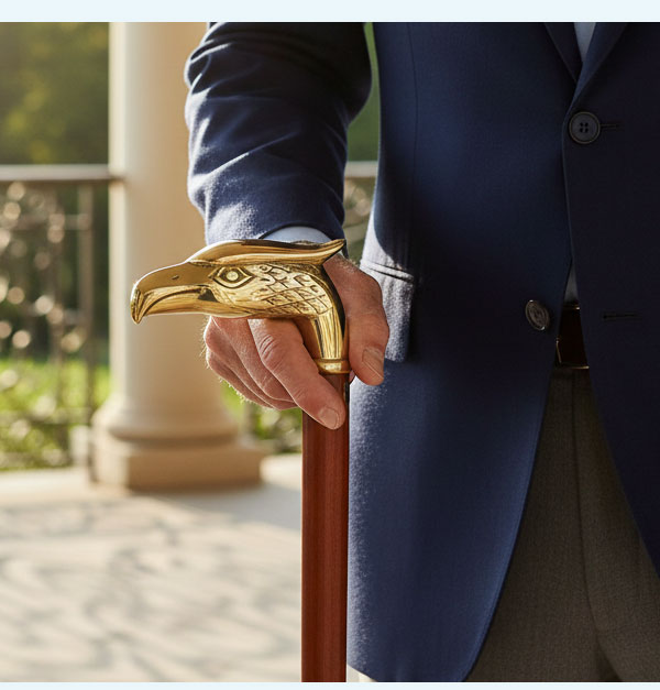 man holding eagle cane