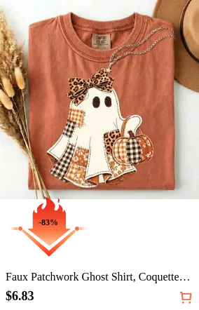 Faux Patchwork Ghost Shirt, Coquette Halloween Ghost Tee, Cute Fall Pumpkin Ghost Tshirt, Spooky Season Shirt,Halloween,Back-To-School Season