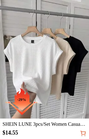 SHEIN LUNE 3pcs/Set Women Casual Round Neck Drop Shoulder Short T-Shirts, Suitable For Spring & Summer,Summer Top