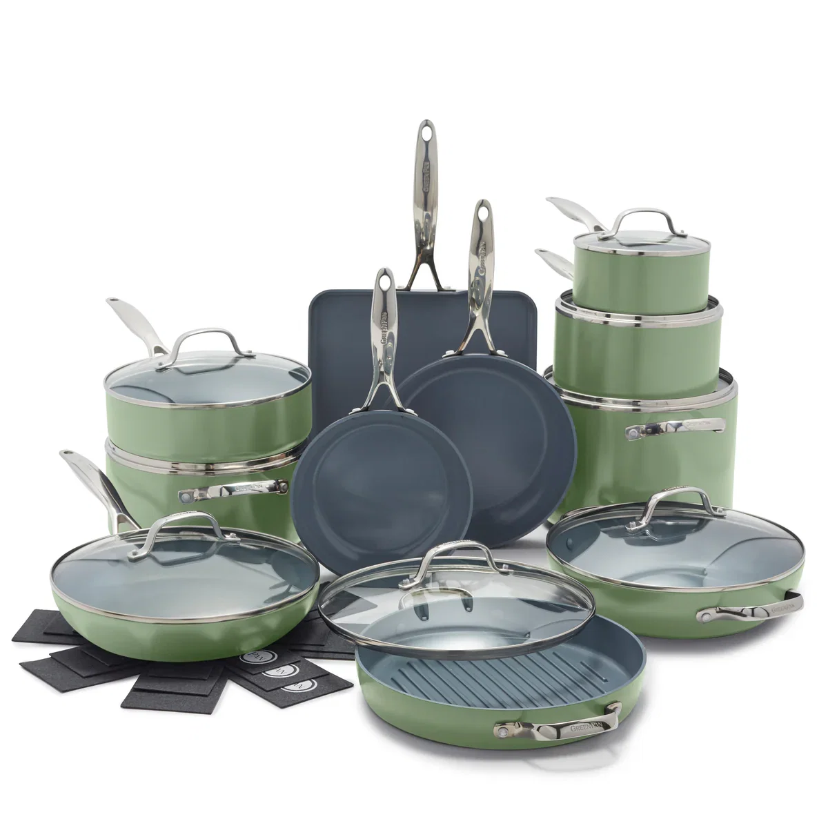 Image of Valencia Pro Ceramic Nonstick 19-Piece Cookware Set | Sage