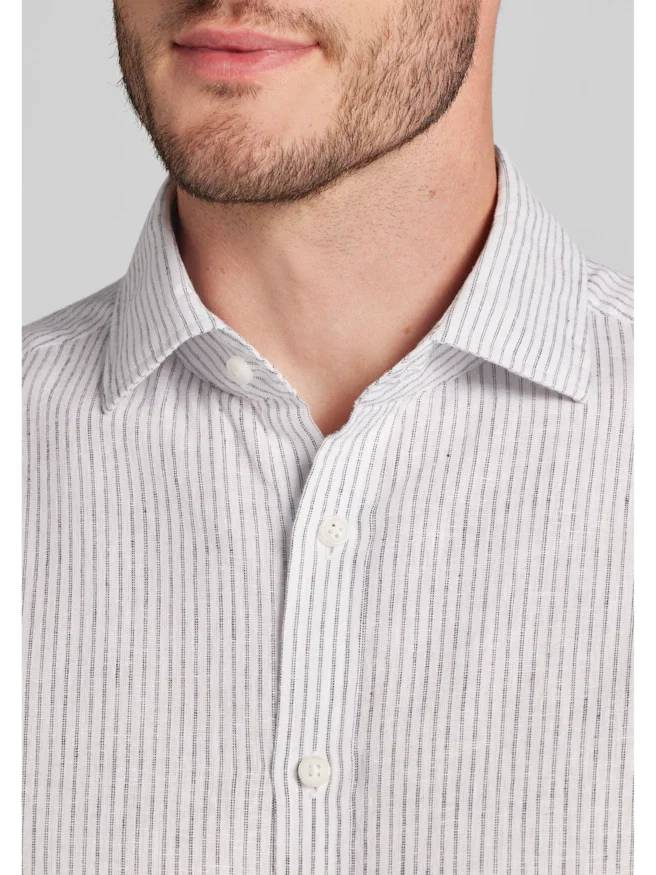 Jos. A. Bank Tailored Fit Chalk Stripe Linen-Cotton Blend Button Up Shirt