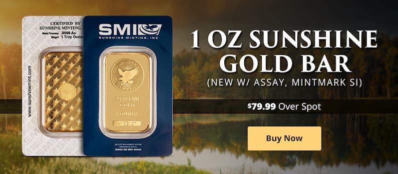 ON SALE: 1 oz Sunshine Gold Bar (New w/ Assay, MintMark SI)
