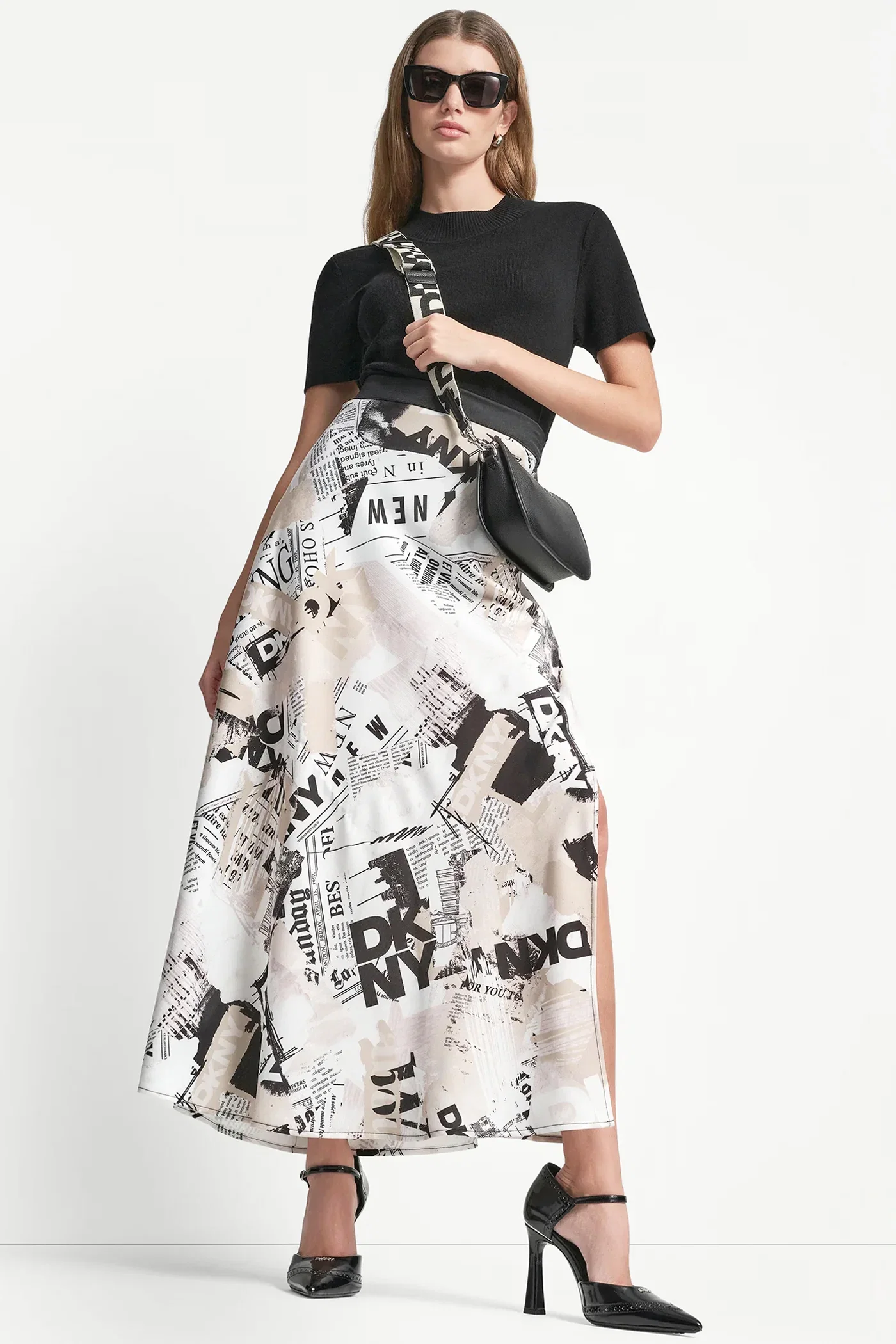 Image of NEWSPAPER PRINT MIDI SKIRT