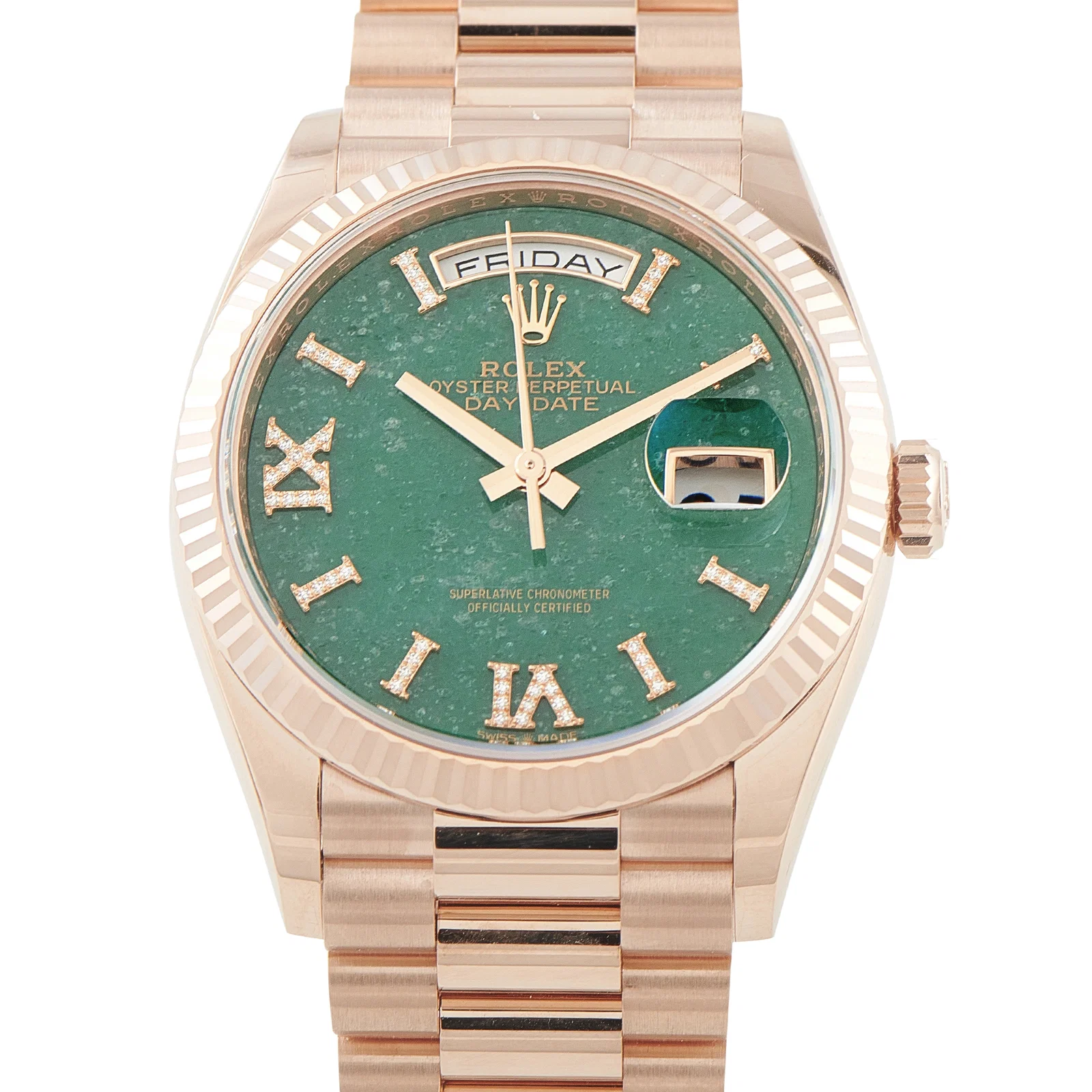 Rolex Day-Date Green Aventurine Dial 18K Everose Gold President Watch 128235