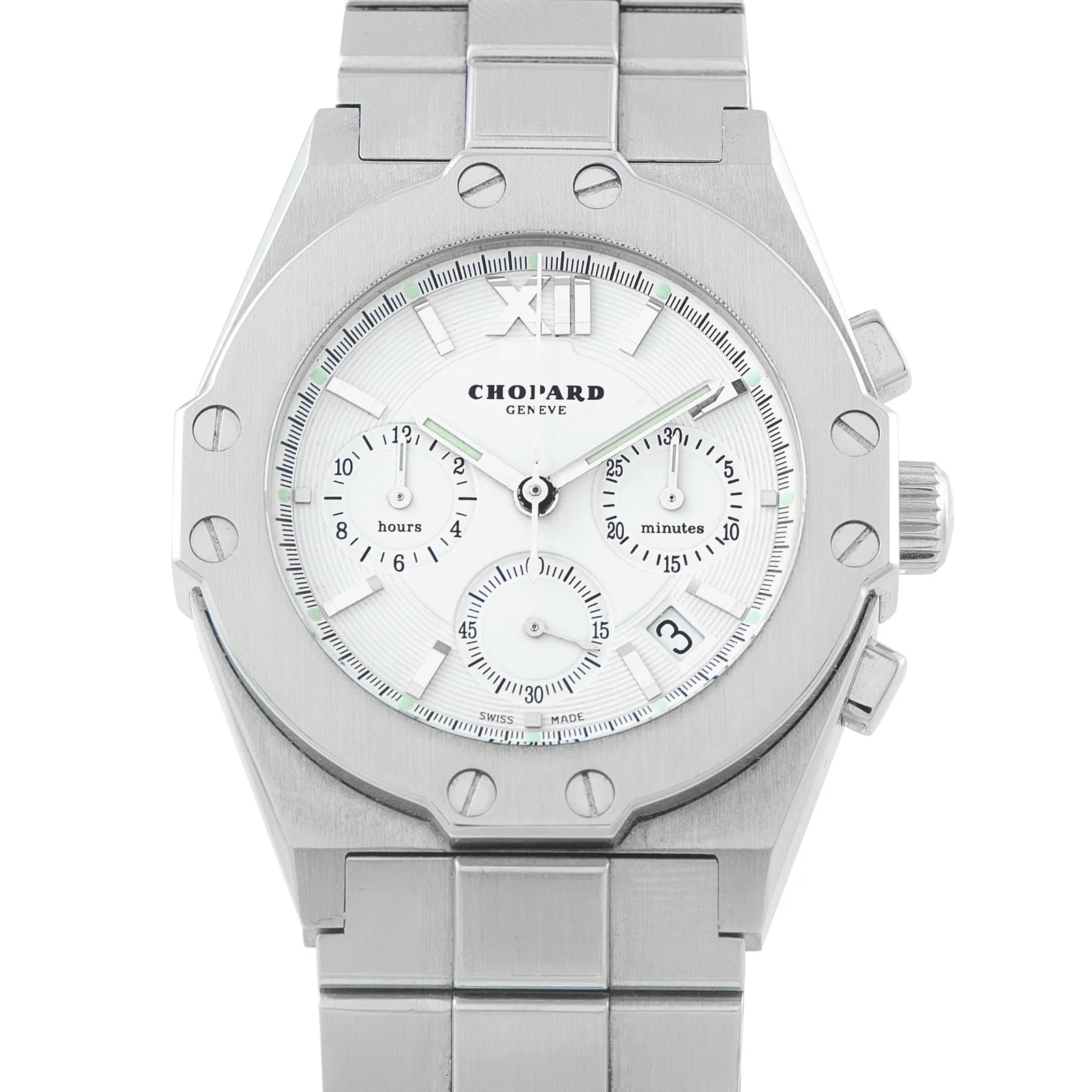 Chopard St. Moritz Chronograph White Dial Steel Watch 8386