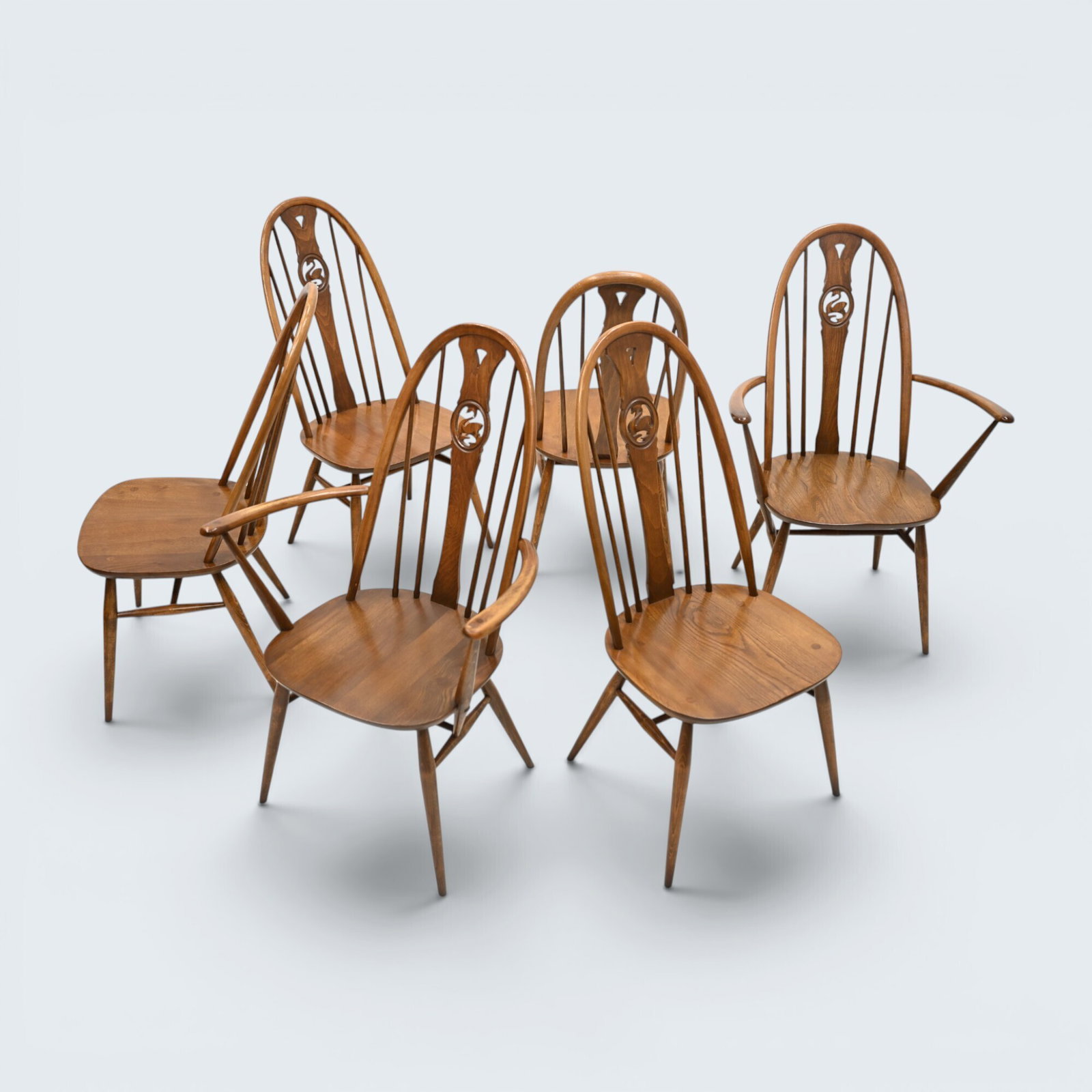 6 Ercol Swan Bow Back Dining Chairs Golden Dawn Finish Free Uk Delivery*