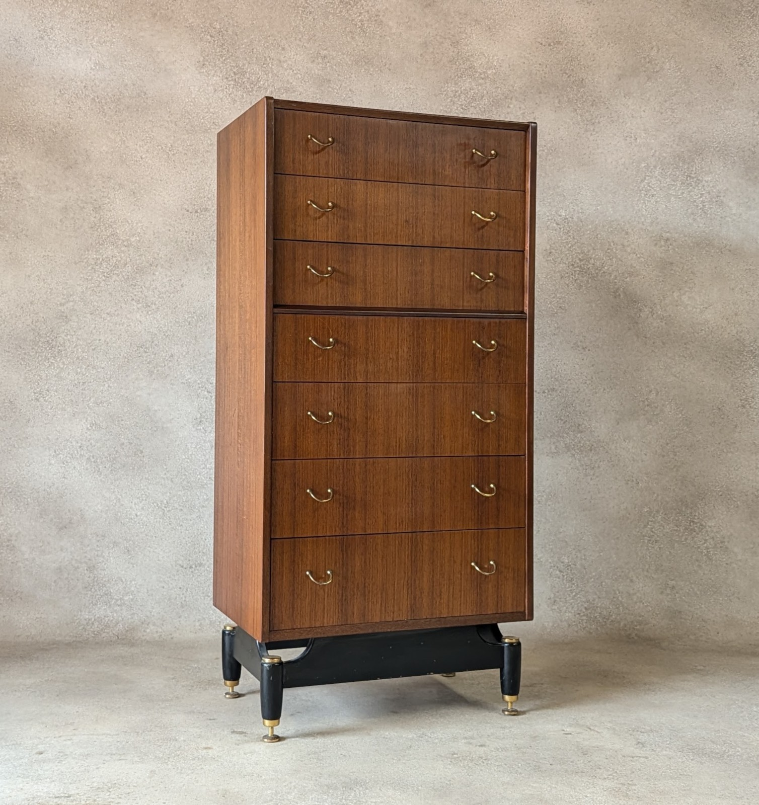 Mid Century G Plan Librenza Tola Wood Chest Of Drawers / Tallboy 1950s