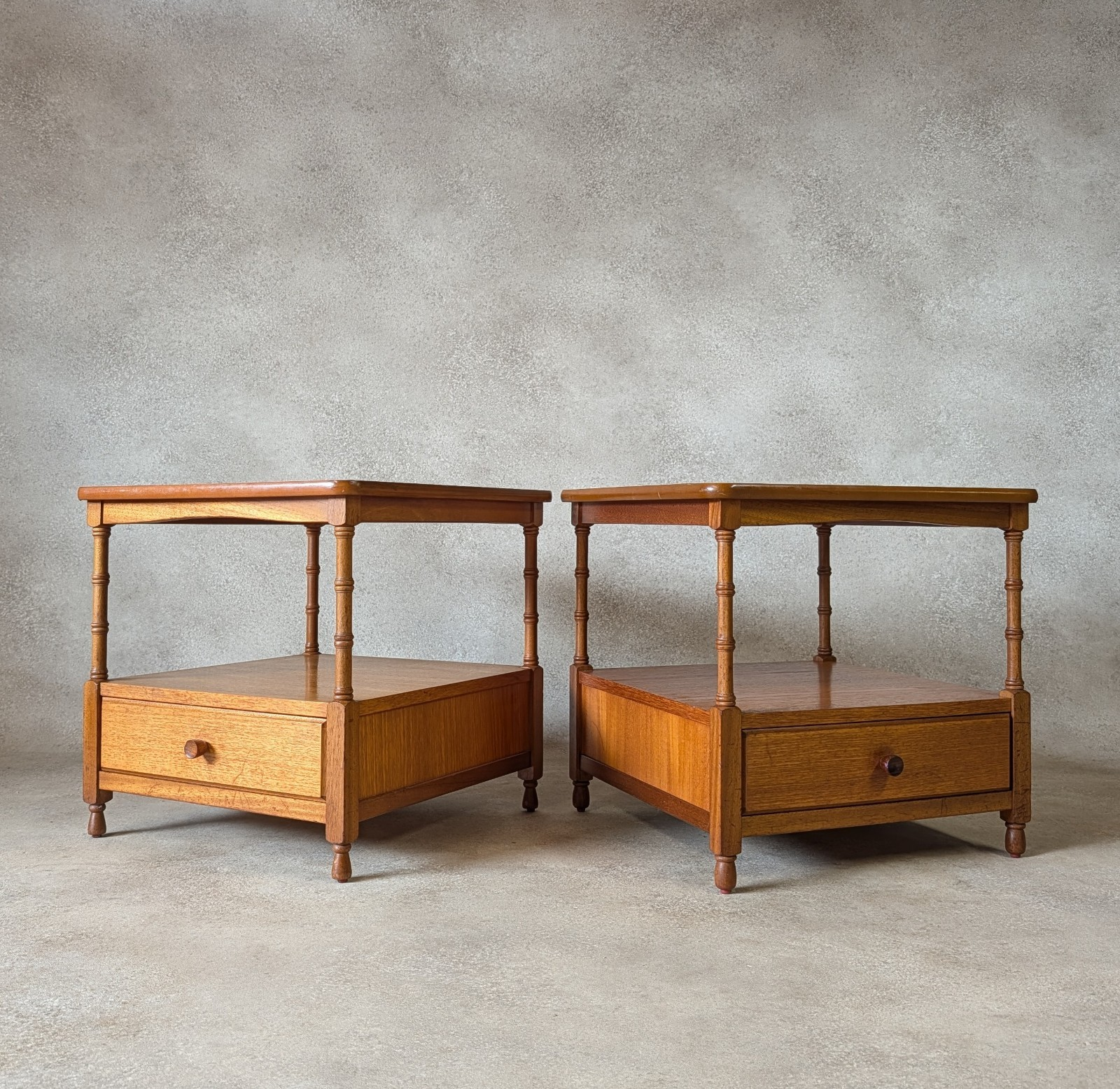 Mid Century Pair Of Nathan Teak Bedside Tables /Nightstands