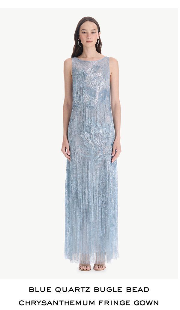 Beaded Chrysanthemum Fringe Gown