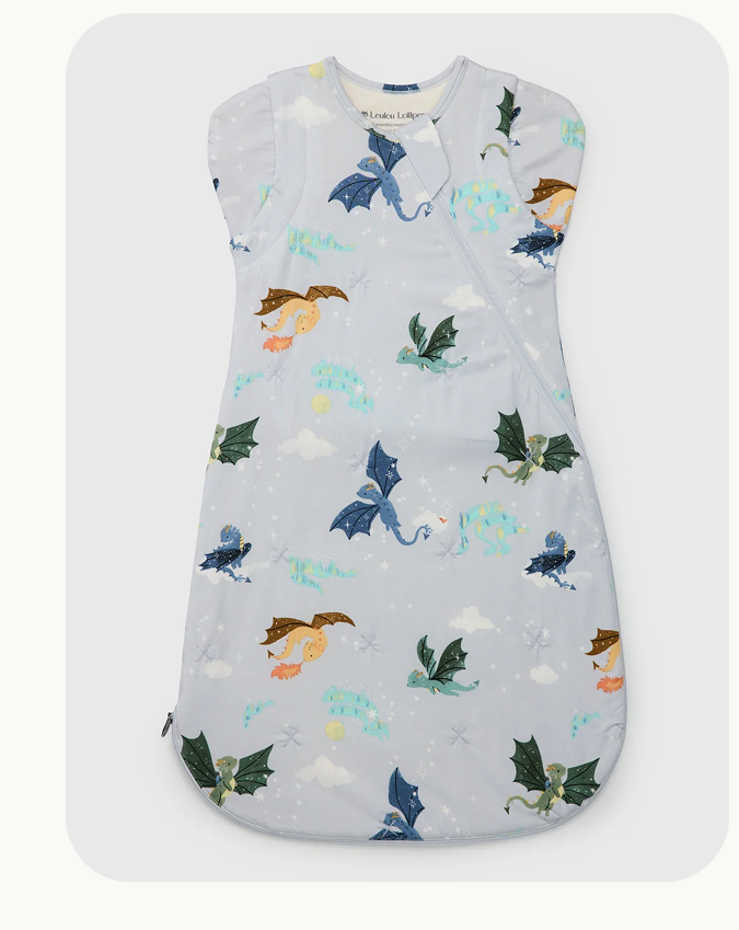 blue baby sleep bag with dragon print