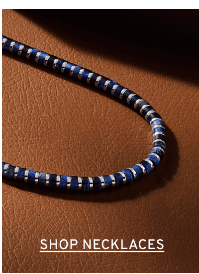 A men’s blue and black necklace. Click to Shop Necklaces