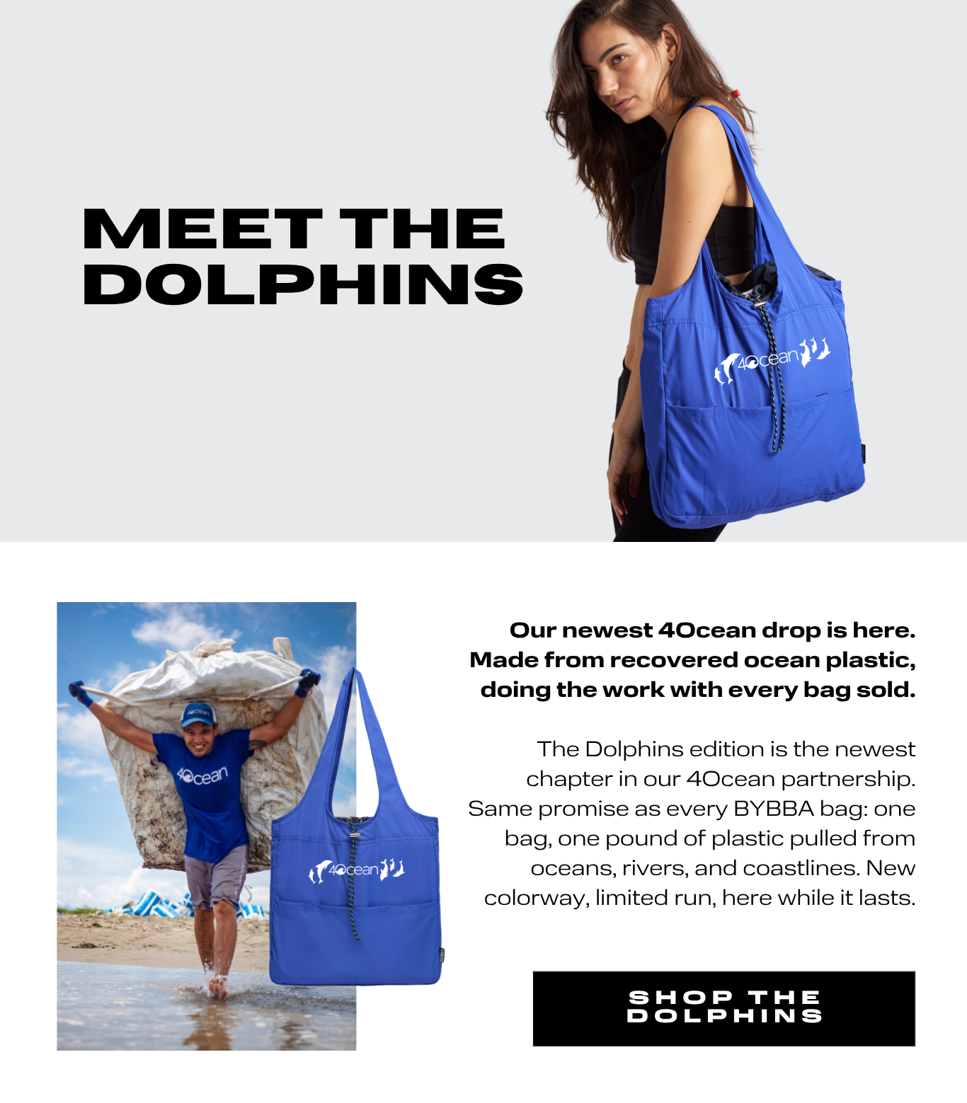 BYBBA x 4OCEAN BALOS PACKABLE TOTE BAG / COBALT DOLPHINS