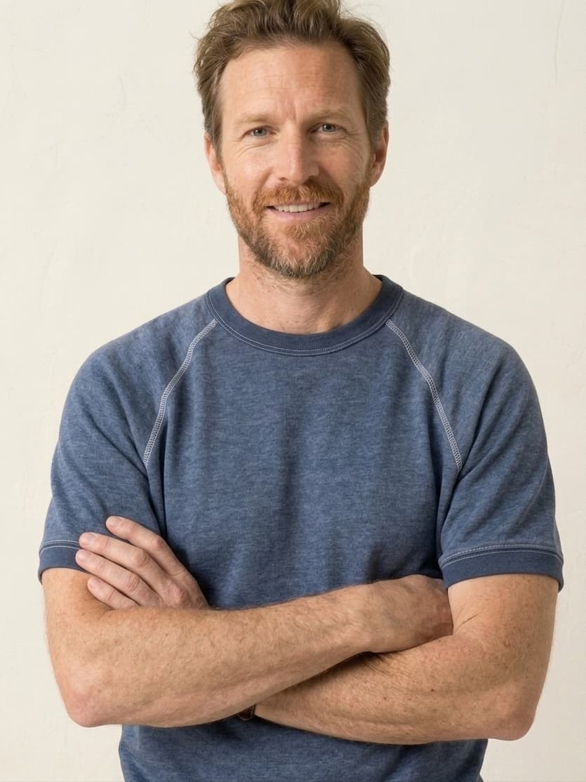 blue short sleeve sweatshirt handsome ginger man