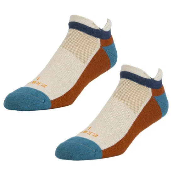 Image of Ascent Performance Organic Cotton No-Show Sock in Wheat, Copper & Blue- Made in USA by Zkano
