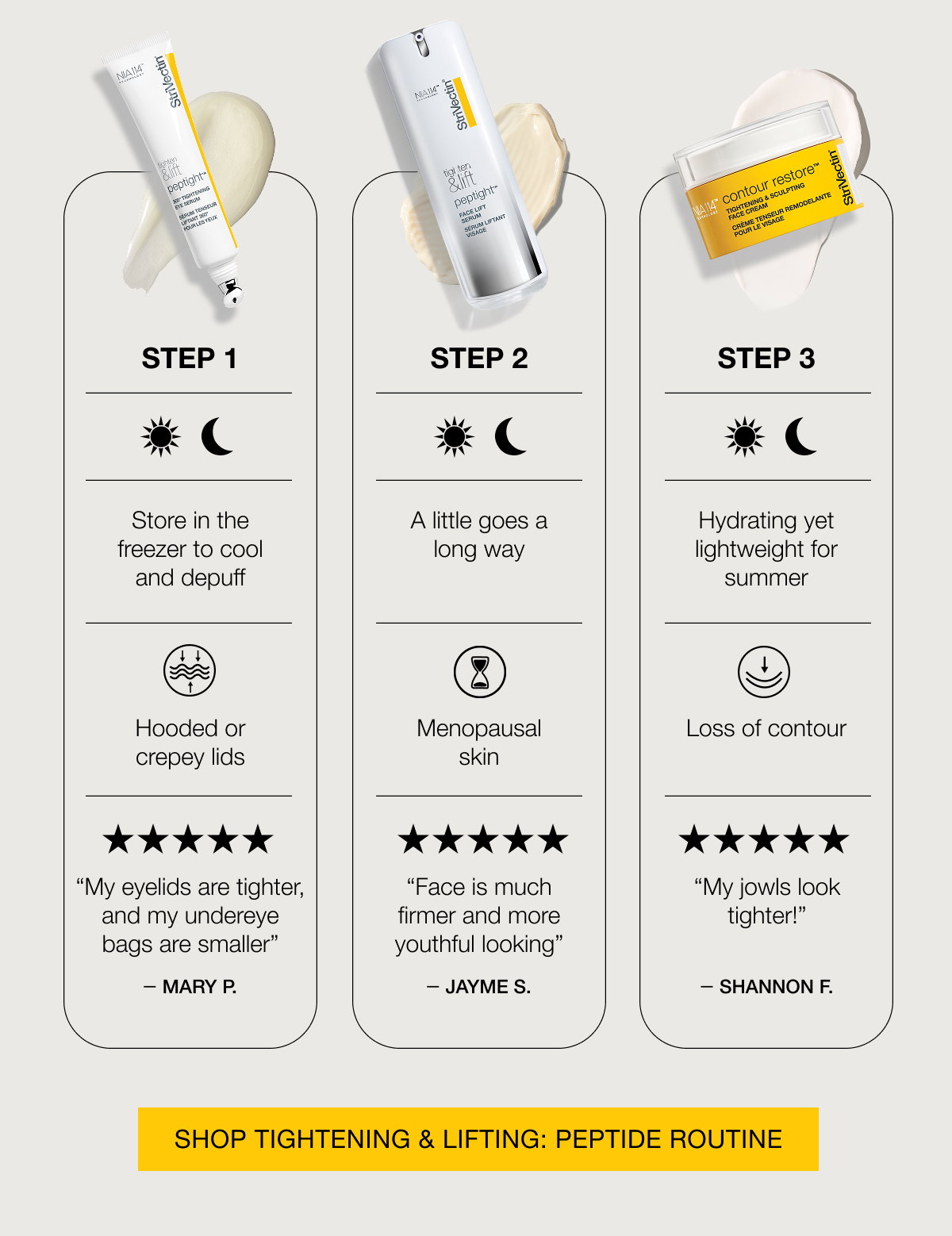 Includes a silky eye serum for tightening and brightening, a lightweight face serum that tones and contours, and a sculpting cream to get your bounce back.