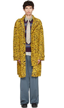 Yellow Oversized Printed Parka Coat - Dries Van Noten