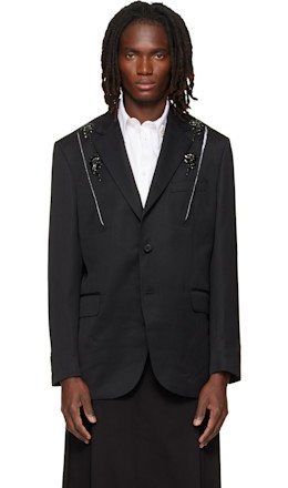 Black Embellished Structured Slash Blazer - Simone Rocha