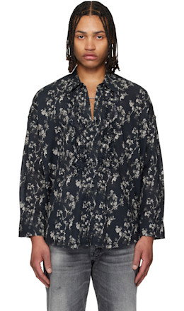 Black Shredded Seam Ruffle Shirt - R13