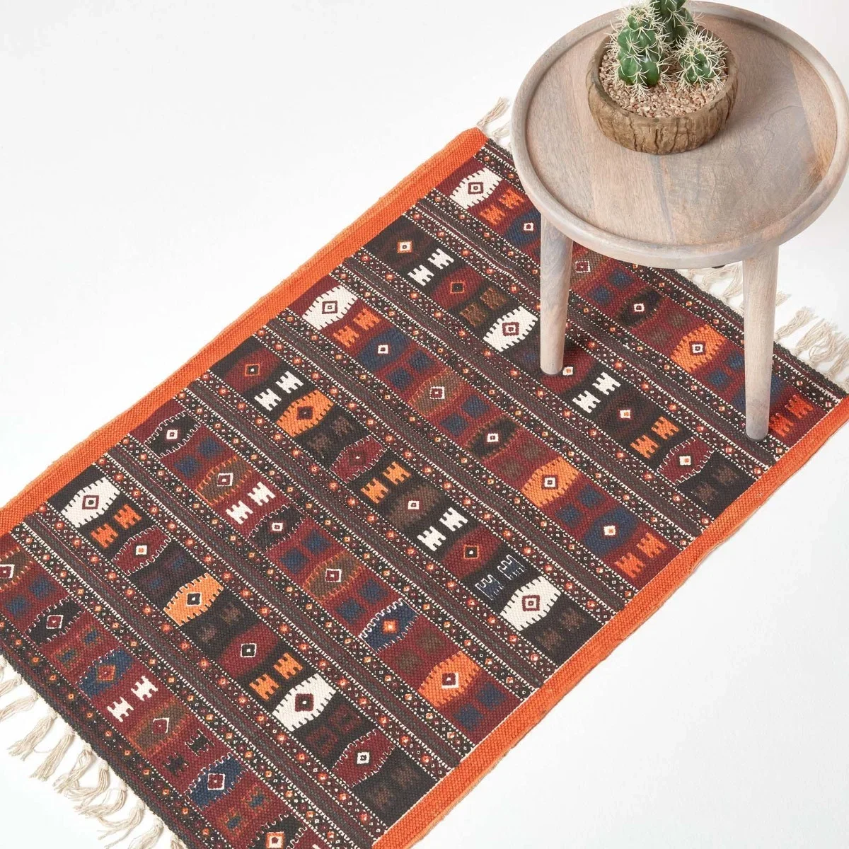 Image of Cotton Kilim Printed Rug Terracotta,Black and Brown Design,70 x 120 cm