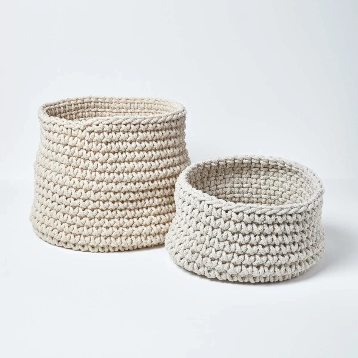 Image of Natural Cotton Knitted Round Storage Basket