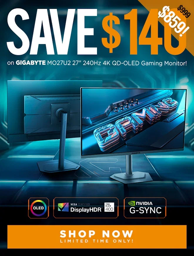 SAVE Gigabyte 27" 240Hz 4K UHD QD-OLED Gaming Monitor!