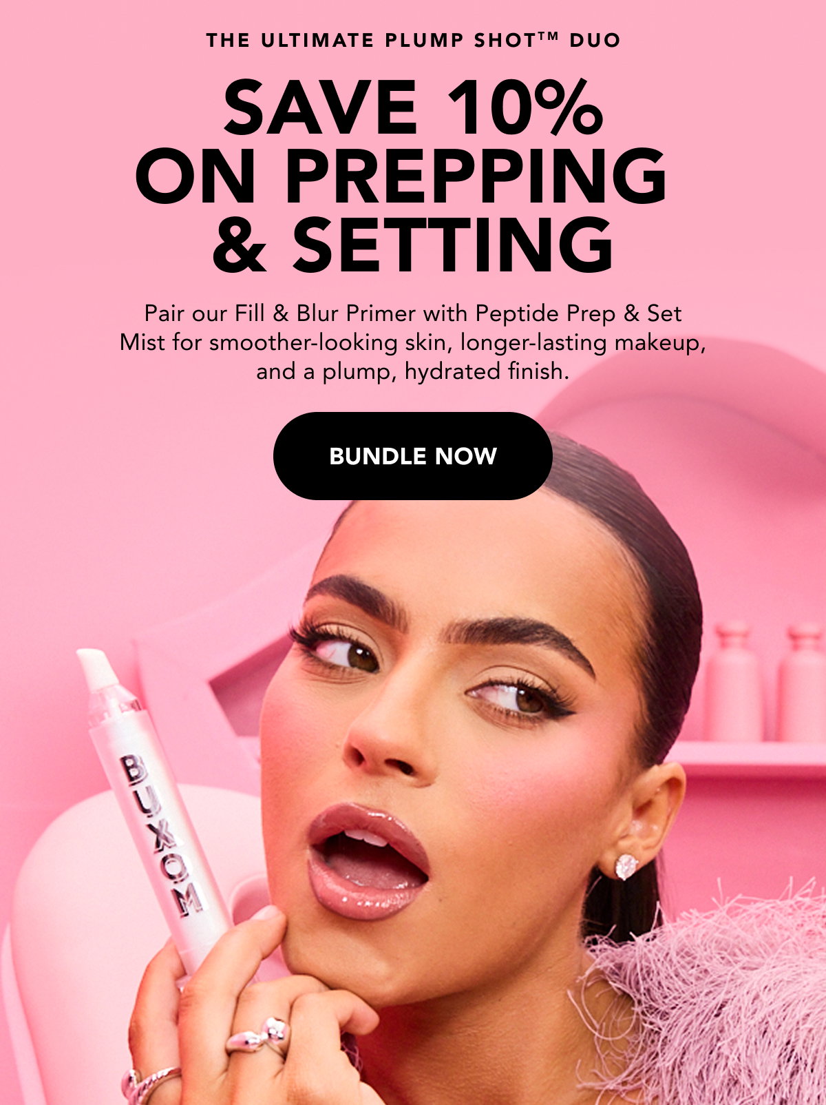 Sarah Jane holding Plump Shot Fill & Blur Primer