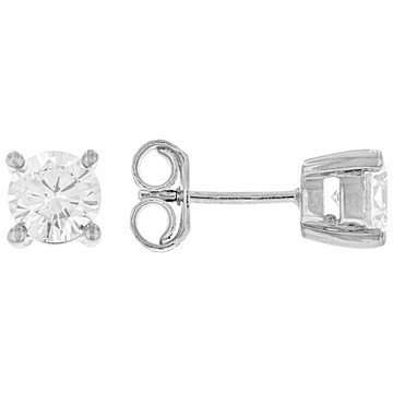 Round White Lab-Grown Diamond F-G VS2 Rhodium Over Sterling Silver Solitaire Stud Earrings 2.00ctw