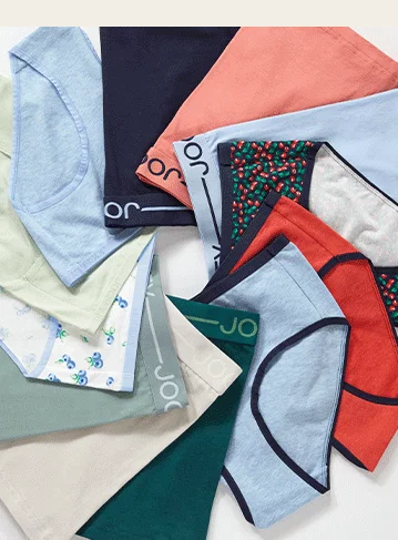 Laydown of men's and women's organic cotton styles