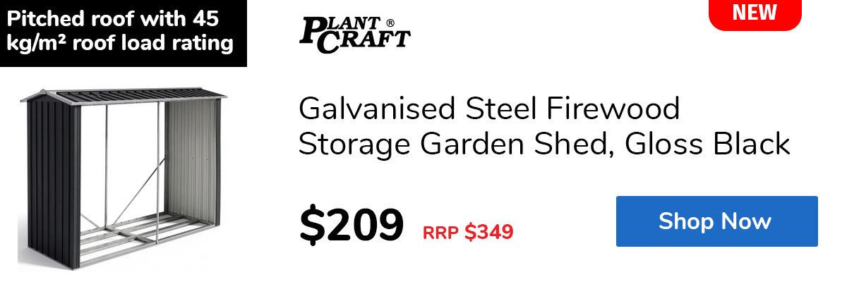 Galvanised Steel Firewood Storage Garden Shed, Gloss Black